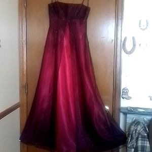 Deep red and black prom dress